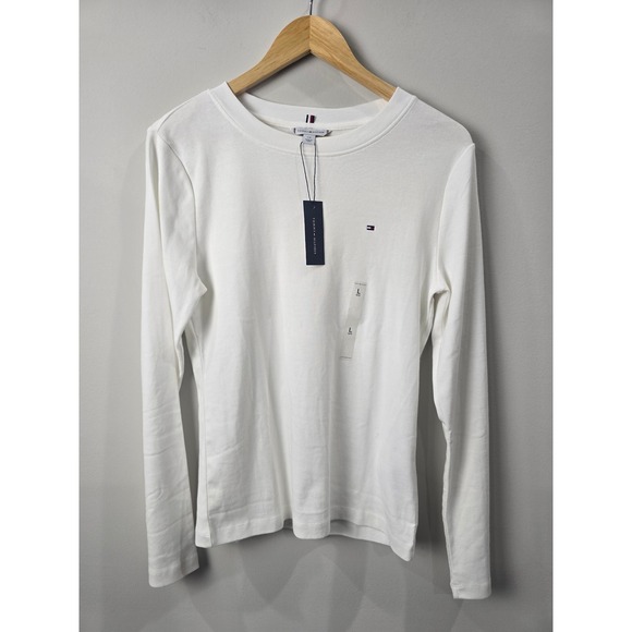 Tommy Hilfiger Tops - Tommy Hilfiger Womens White Cotton Long Sleeve Crew Neck Top 76J4889 L
